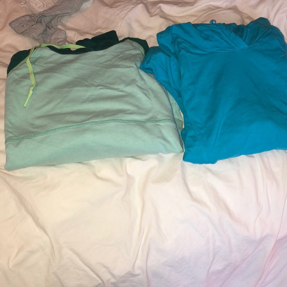 Two lightweight fun colored workout hoodies